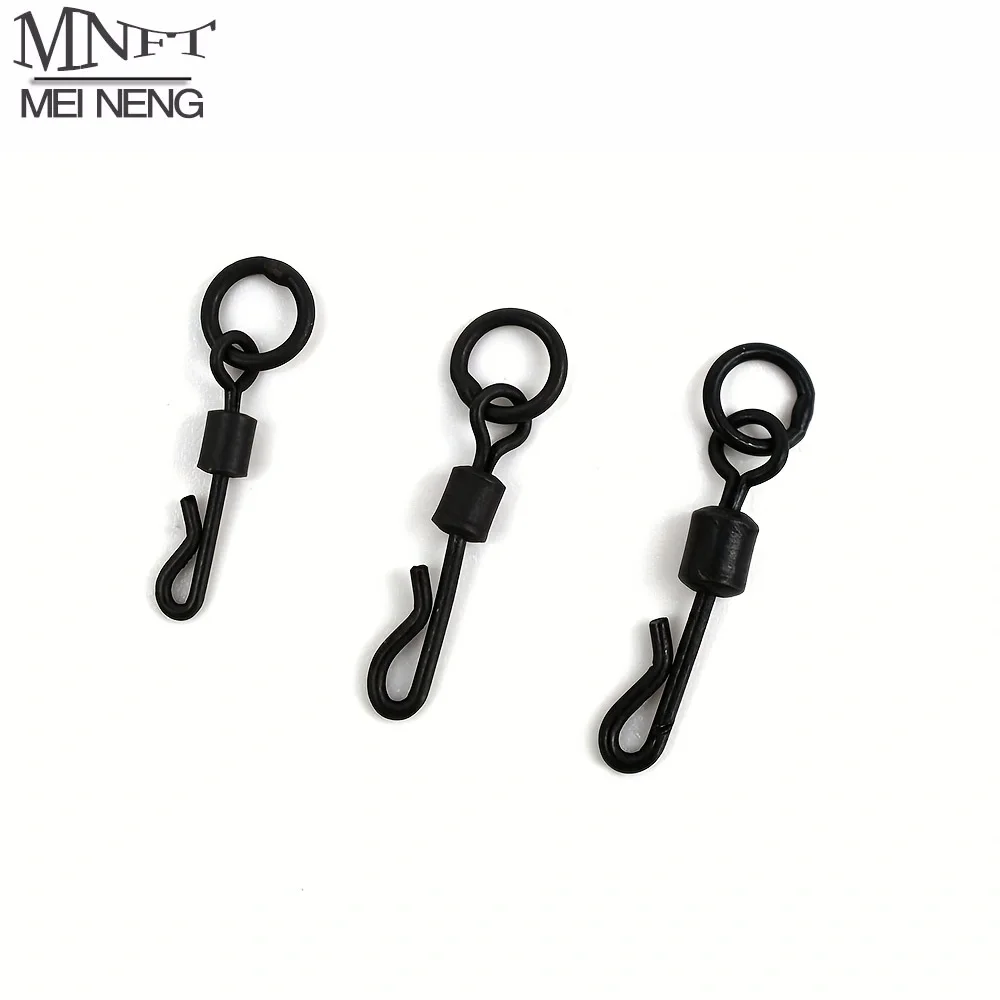MNFT 25 uds anillo flexible para pesca de carpa anillo giratorio de ojo grande con 4 #   6 #   7 #   Conector negro mate giratorios de cambio rápido Q-Shap de cuerpo largo