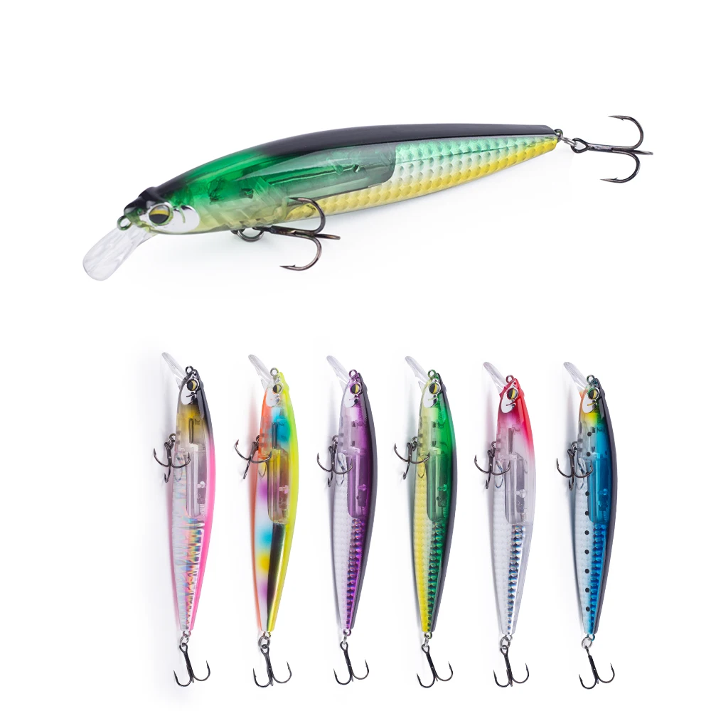 Hanlin-Señuelos de Pesca de plástico duro, anzuelos flotantes de suspensión en el interior, Wobblers artificiales, aparejos de lubina, 130mm, 19g