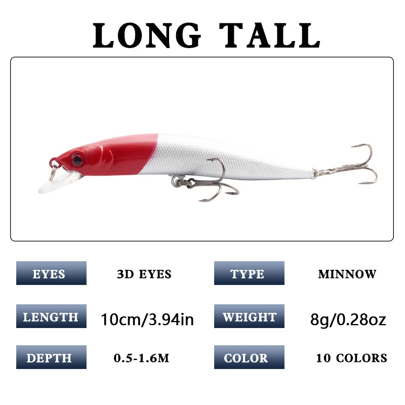 10 Uds. Señuelos de Pesca Minnow ojos 3D cebo duro Artificial Pesca Wobbler Crankbaits carpa aparejos de lubina - imagen 2
