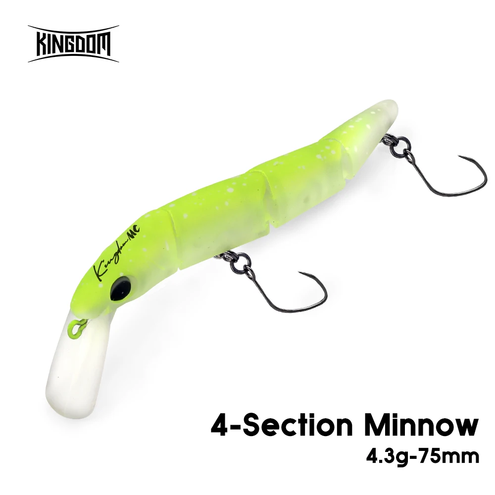 Señuelo de pesca articulado Kingdom, 70mm, 4,3g, hundimiento, señuelo pececillo de 4 secciones, anzuelo único, Wobber, trucha, corriente, cebo Artificial de agua dulce - imagen 2