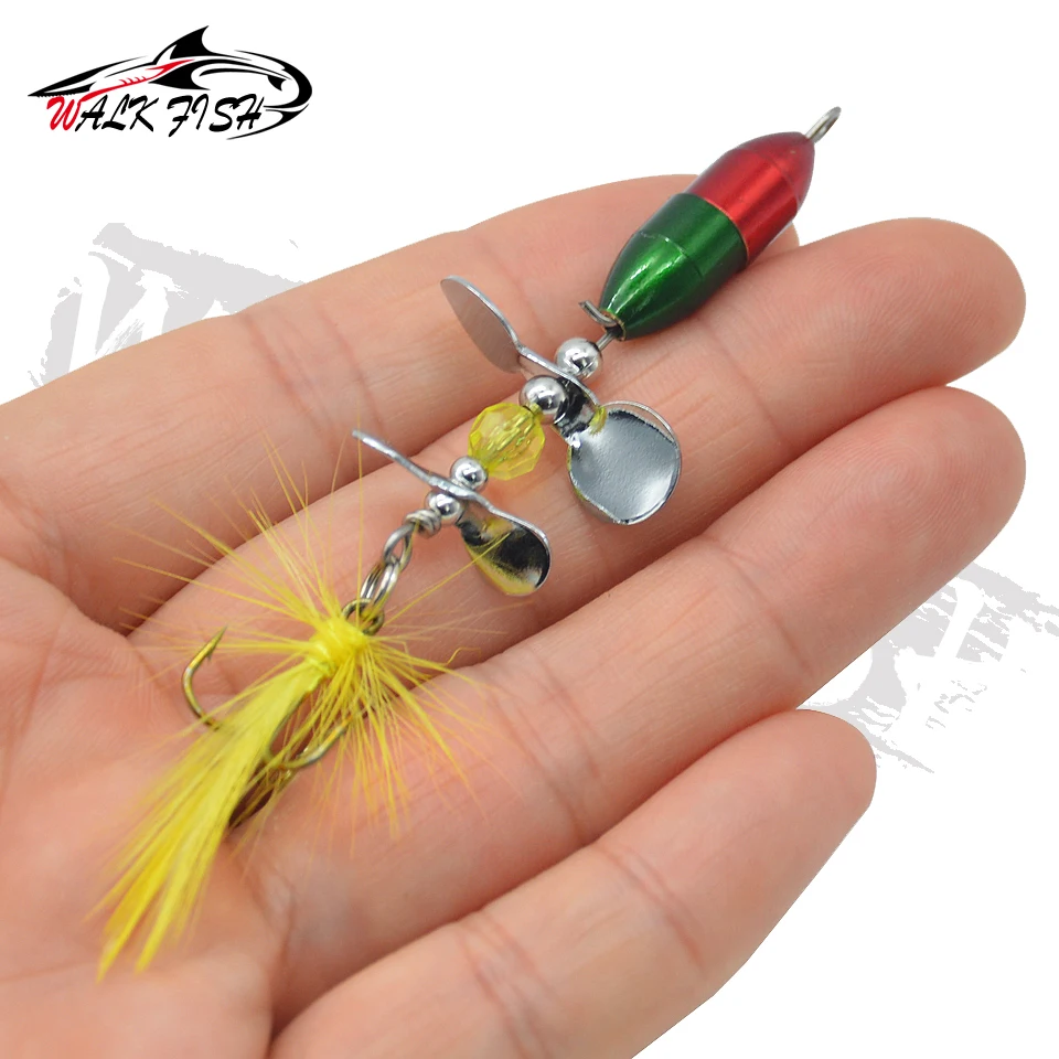 WALK FISH-señuelo giratorio de pesca con lentejuelas, 1 unidad, 10g/7cm, cebo Wobbler con pluma, aparejos de pesca para lubina, trucha, perca, Lucio - imagen 4
