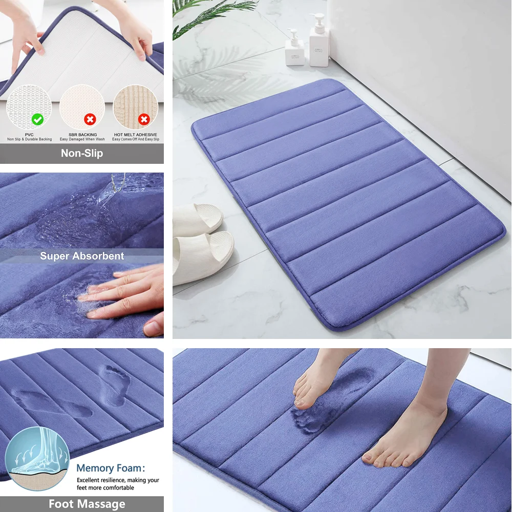 Alfombra de baño de espuma viscoelástica, alfombra de baño antideslizante Extra suave, esteras de baño súper absorbentes para suelo de baño, alfombra de baño, alfombrilla para pies - imagen 5