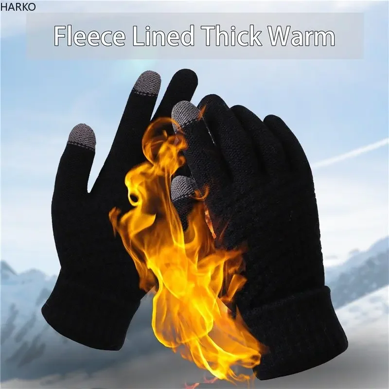 Guantes de punto cálidos para hombre y mujer, manoplas gruesas y cálidas para pantalla táctil de teléfono móvil y adultos, Invierno - imagen 4