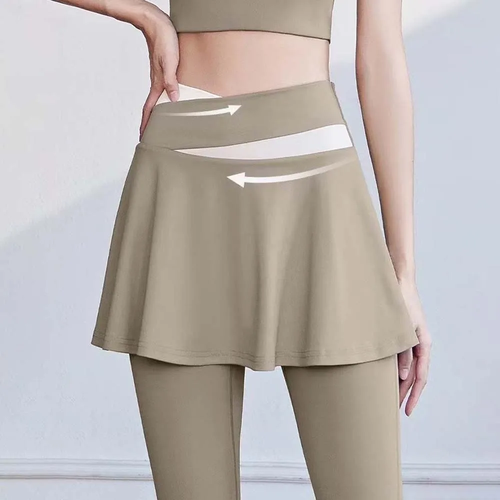 Mallas deportivas combinadas en uno, pantalones elásticos ajustados de Color contrastante, falda gruesa de talla grande, pantalones deportivos de Yoga, Pilates - imagen 4