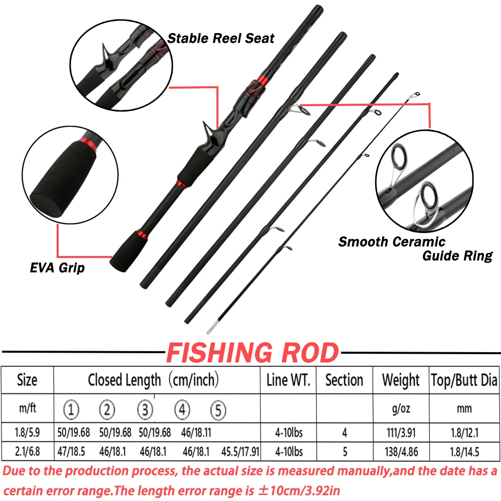 Casting Spinning Fishing Rod 2.1/1.8m UltraLight  Lure Rod  Carbon Fiber Rod Pole 4/5 Section with EVA Handle 3-15g Lure WT - imagen 4