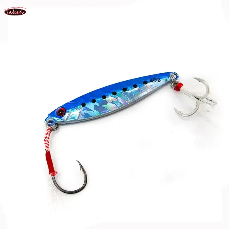 TAKEDO HG01 7g 10g 15g 20g señuelo de Jigging pesca en agua salada plantilla lenta de Metal plantilla de calamar dos ganchos