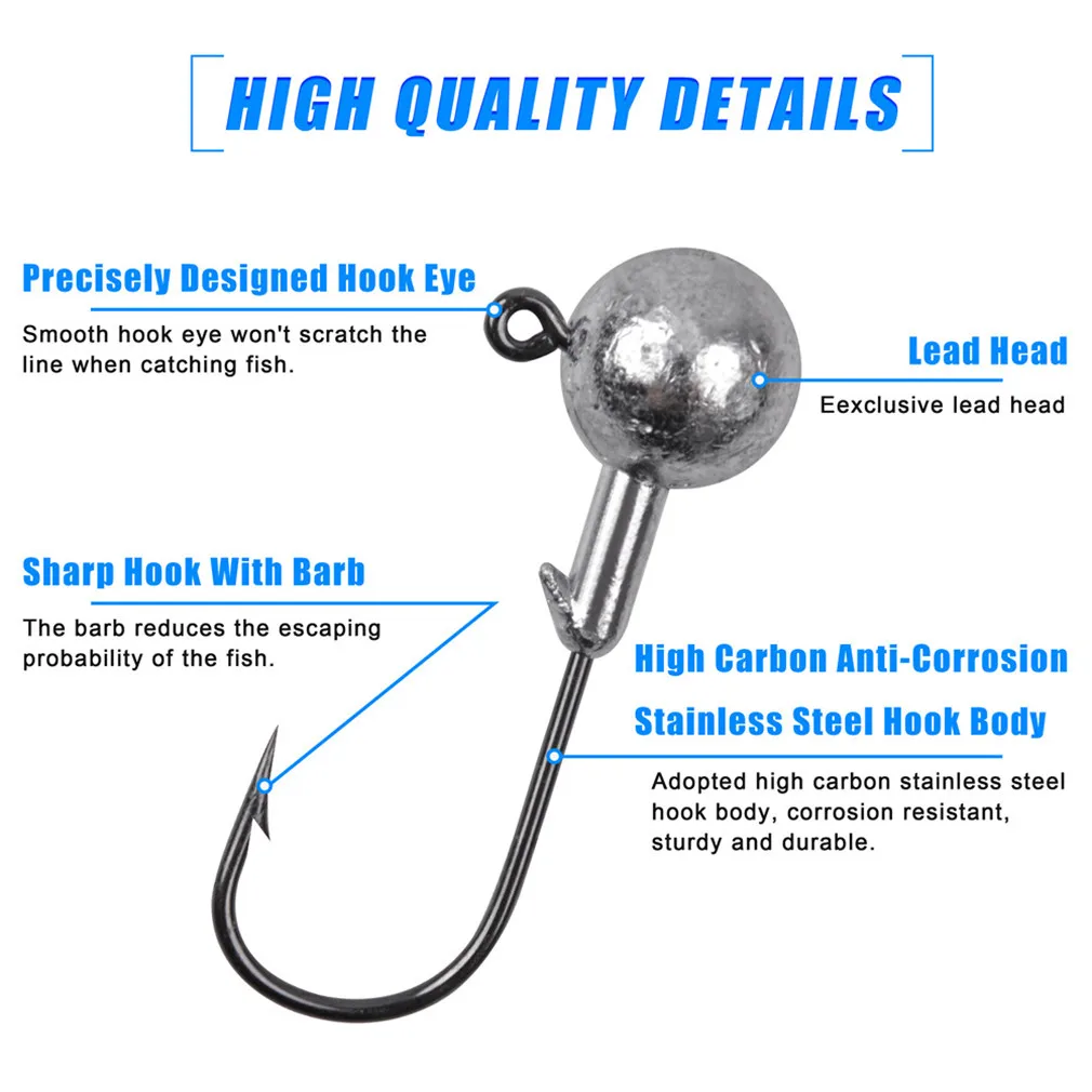 Jig Heads gusano anzuelo de pesca con cabeza de bola redonda, anzuelo para pesca de trucha, lubina, tipo de pez, anzuelos de pesca con cabeza de anzuelo, 1g-10g - imagen 3