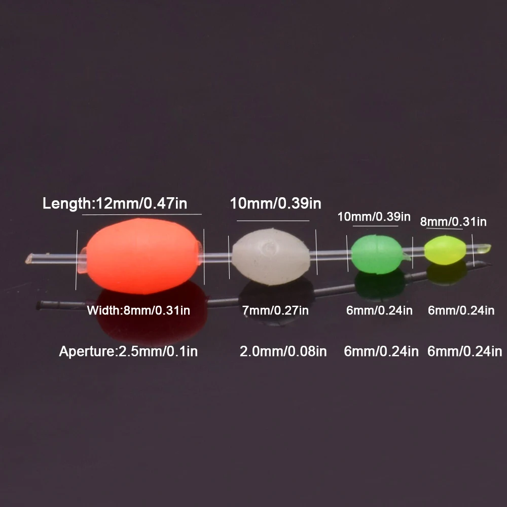100 Uds cuentas de pesca ovaladas de goma suave luminosas cuentas de fregadero brillantes para aparejos de pesca con anzuelo triple aparejos de señuelo de pesca verde rojo - imagen 3