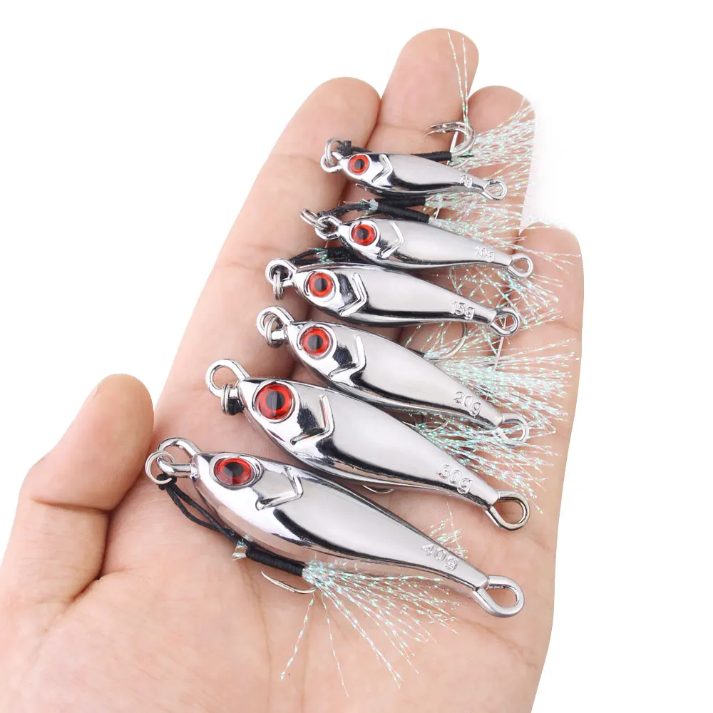 10g 15g 20g 30g 40g 60g1PC cuchara plantillas de Metal cebo Señuelos de pesca plateados con ganchos señuelo de pesca galvanizado cebo caballa lubina - imagen 2