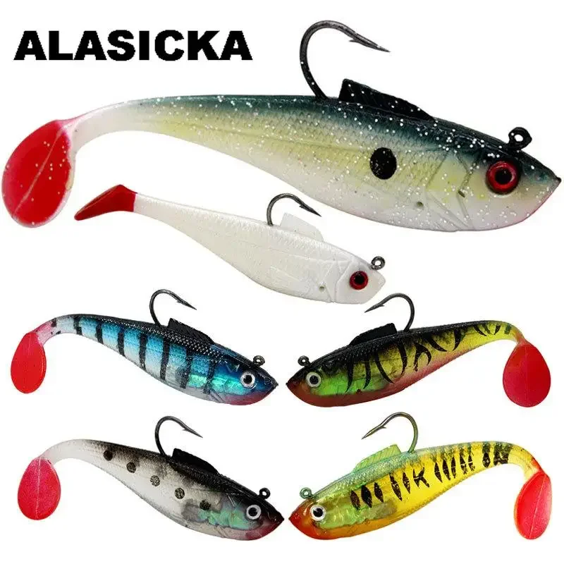 ALASICKA cabeza cebo suave cola en T Wobbler señuelo de Pesca carpa lubina cebo de goma Artificial Swimbait aparejos de Pesca 5/8, 5/11,5 CM - imagen 3