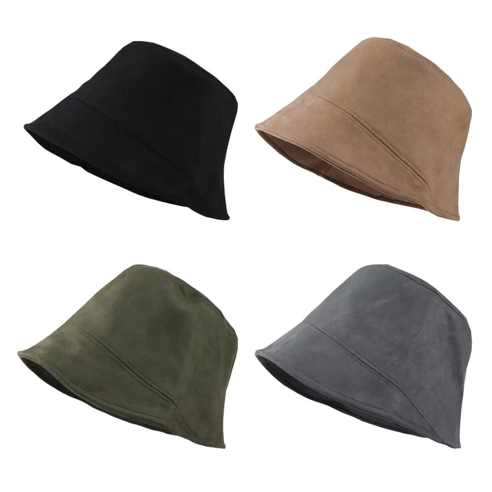 Sombrero de cubo de felpa para exteriores, sombrero panamá de lana de ante cálido, gorro de sol suave para lavabo de invierno para mujer - imagen 3