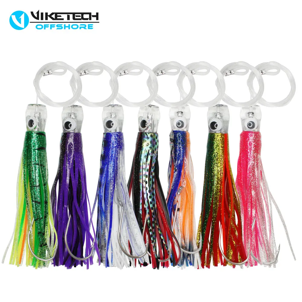 1 cebo de calamar acrílico de pesca de fibra reflectante, que incluye sedal y anzuelo duraderos, disponible en dos tamaños y siete colores.