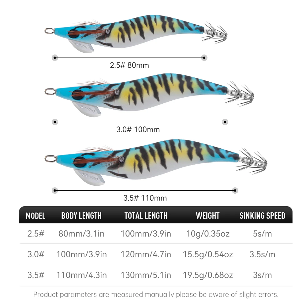 Reino Lejano Casting Egi 2.5 #   10g 3.0 #   15,5g 3,5 #   Cebo de calamar Jigging artificial de 19,5g, cebos de pesca luminosos de madera para camarones y pulpos - imagen 5