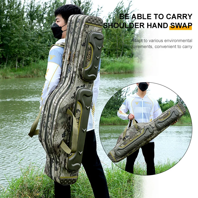 Bolsa de caña de pescar para deportes al aire libre, gran capacidad, 2/3/4 capas, 120CM-130CM, bolsa de equipo de pesca, estuche de almacenamiento de pesca impermeable XA133G - imagen 3