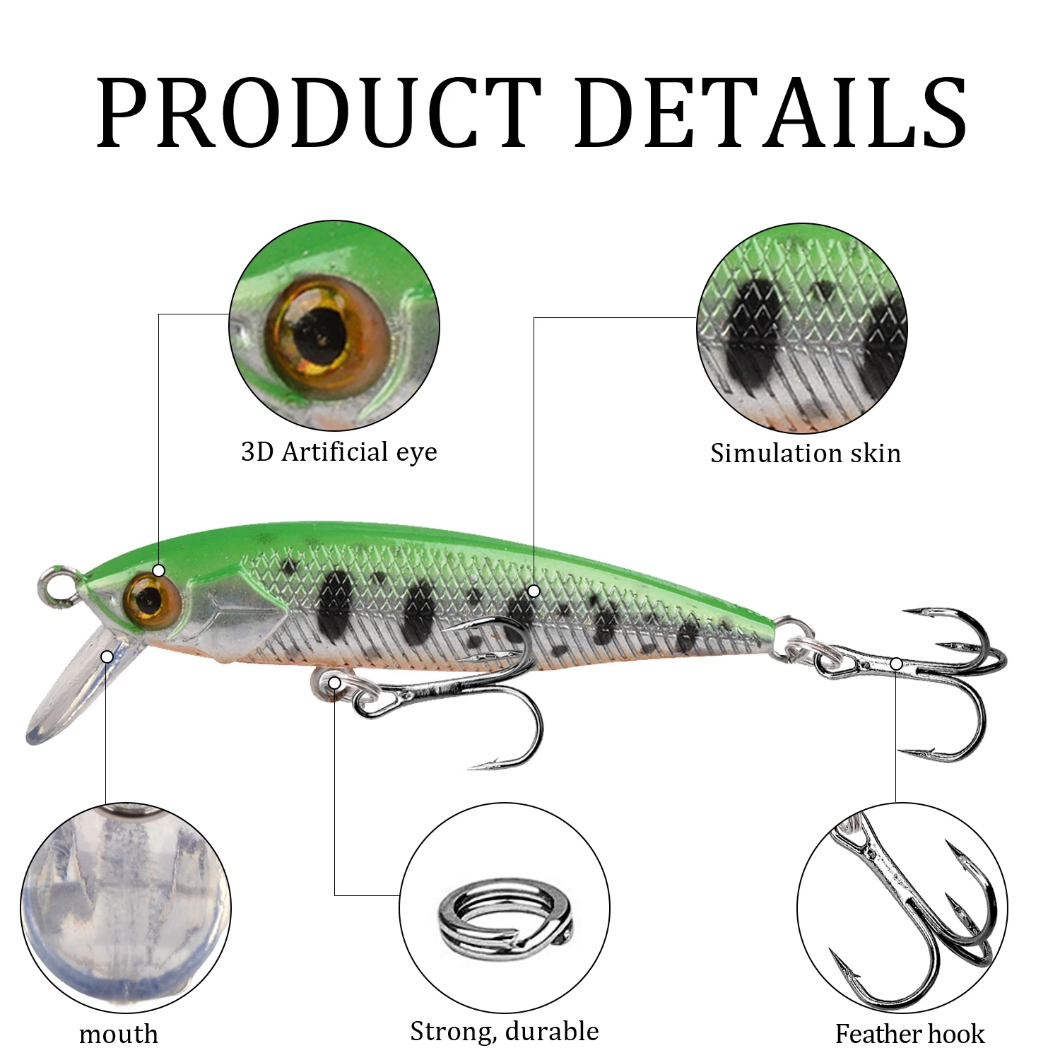 Señuelo de pesca de pececillo que se hunde, cebo duro Artificial de plástico, ojos 3D, Crankbait, Lucio, trucha, aparejos de pesca, 55mm, 3,2g, 1 unidad - imagen 4