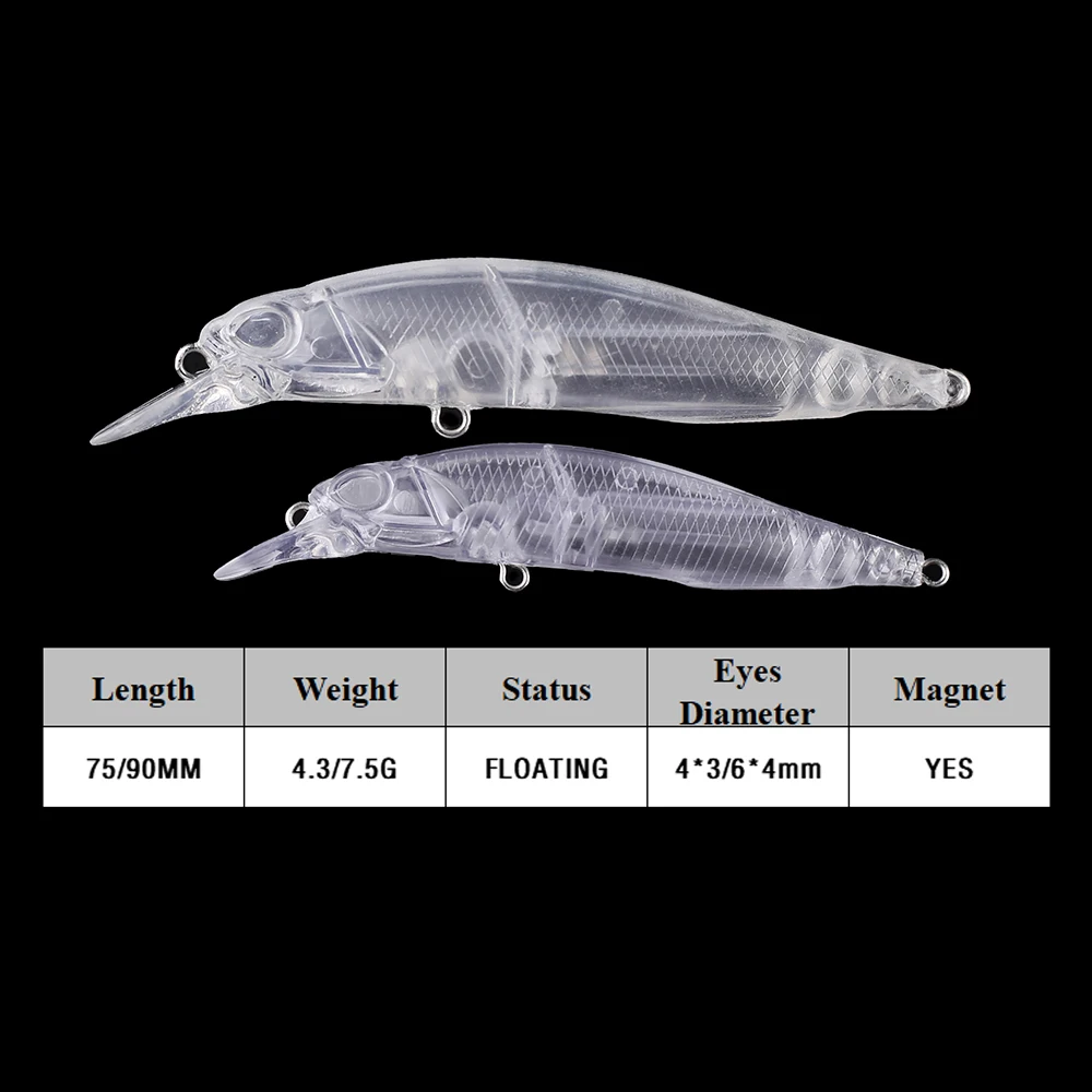Chan'sHuang 20 piezas cebo en blanco sin pintar 7,5 cm/9 cm pececillo de fundición larga el imán en el interior DIY Señuelos de pesca artificiales - imagen 2