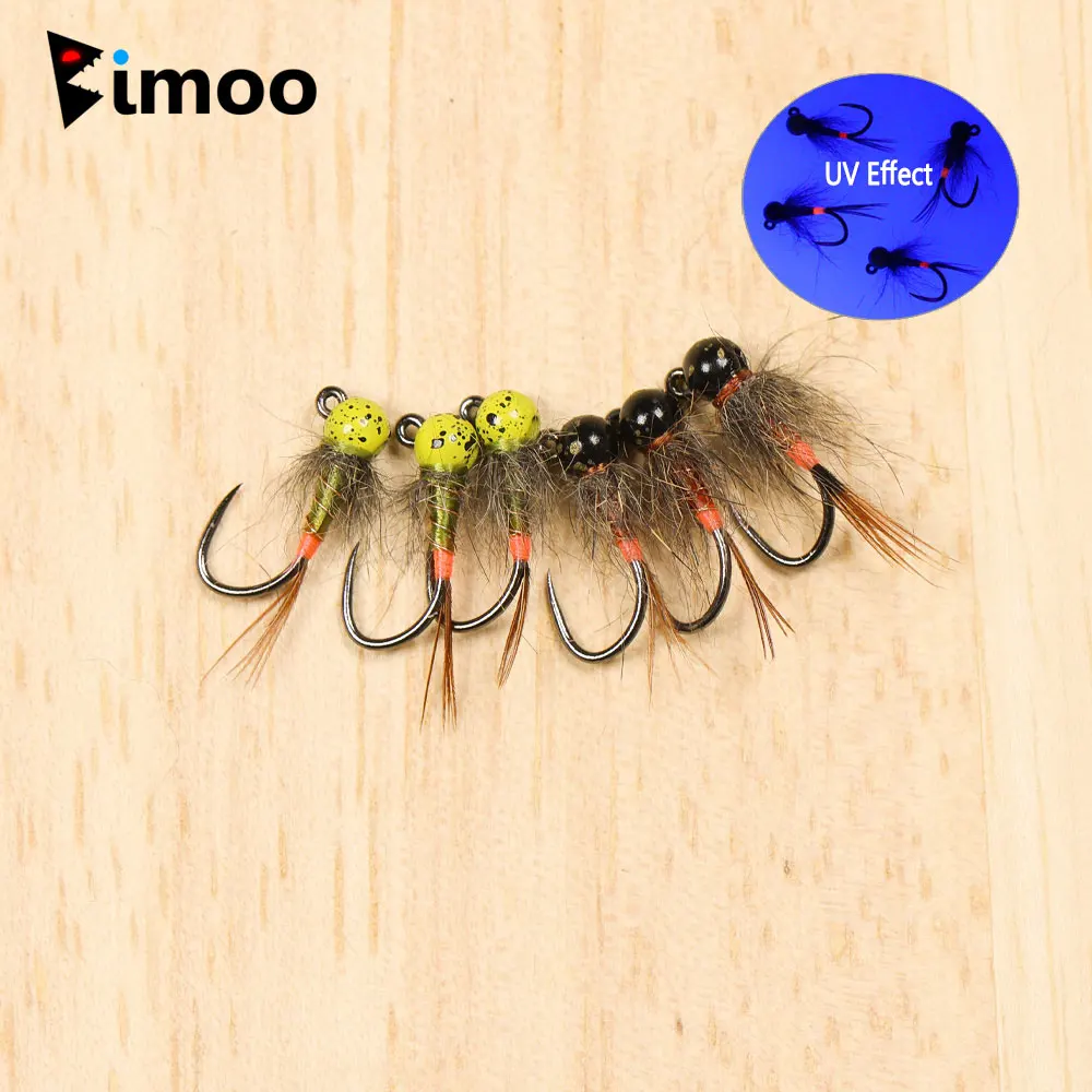 Bimoo 6PCS #14 #16 #18 Mottled Bead Head Pheasant Tail Barbless Jig Nymph Fast Sink Perdigon Euro Wet Nymph Trout Fishing Lures