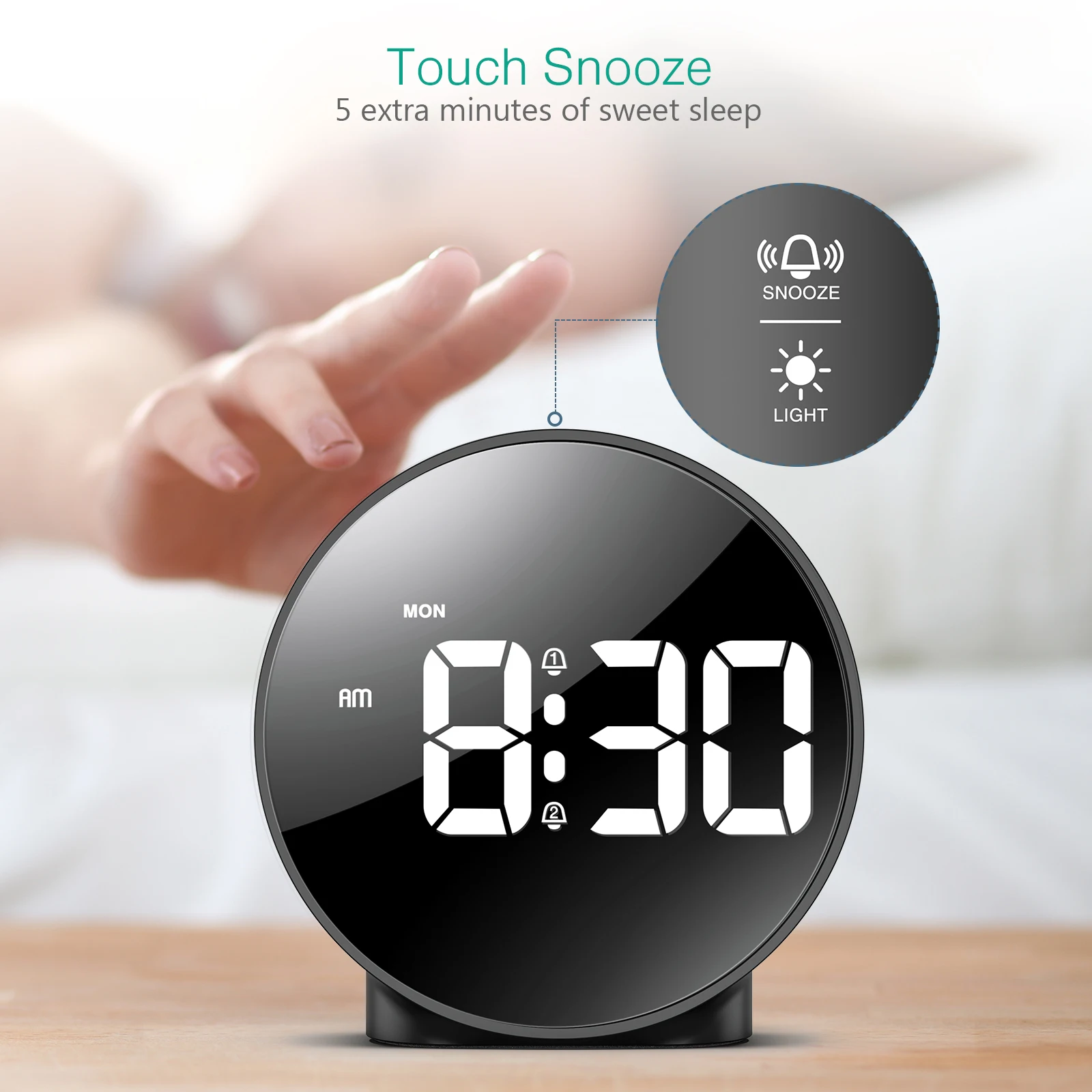 ORIA reloj de mesa con alarma LED digital y luz nocturna - imagen 4