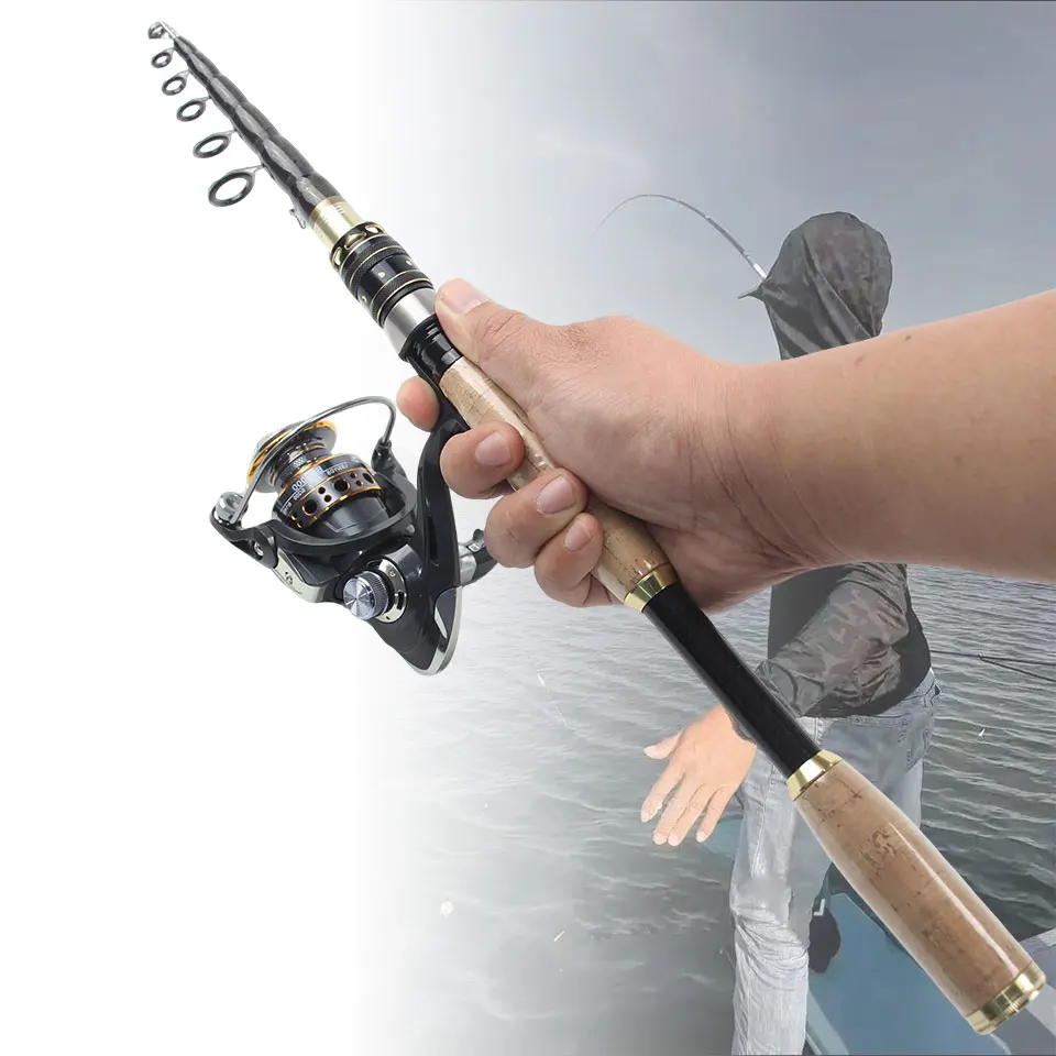 Caña de señuelo de bolsillo portátil, carbono telescópico ultracorto, mango de corcho, agua dulce, agua salada, pesca Universal en movimiento al aire libre