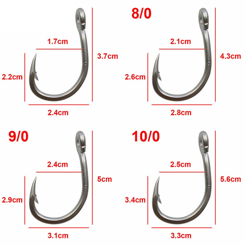 Anzuelos de pesca de acero inoxidable, anzuelos grandes y gruesos para pesca de atún con agujero, 10884, 100 unidades, tamaño 2/0-12/0 - imagen 5