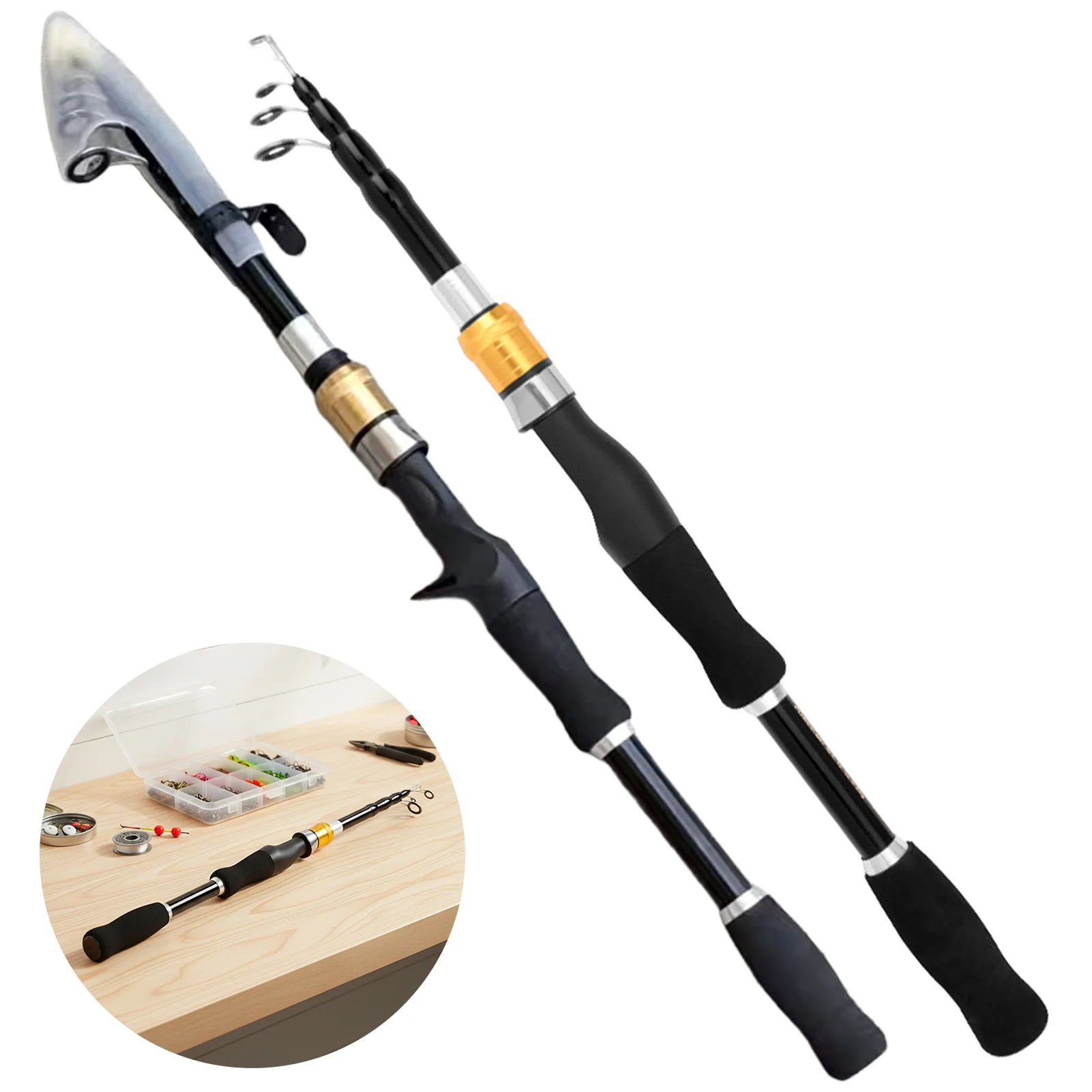 Caña de pescar portátil de 1,6/1,8 m, caña de mano telescópica, caña de pescar ultraligera de fibra de carbono para aparejos de pesca de agua dulce y salada