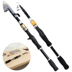 Caña de pescar portátil de 1,6/1,8 m, caña de mano telescópica, caña de pescar ultraligera de fibra de carbono para aparejos de pesca de agua dulce y salada