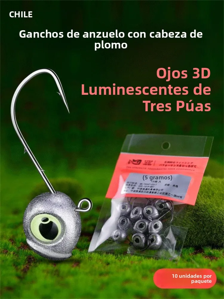 Niños 10 unids/pack 2,5g 3,5g 4,2g 5g cabeza de plomo anzuelos 3D ojos de pesca cebo Artificial luminiscente accesorios de pesca de carpa