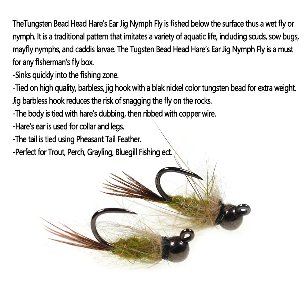 Bimoo 6 piezas # 14 cabeza de cuentas de tungsteno oreja de liebre Jig Ninfa mosca sin púas fregadero rápido húmedo Euro Ninfa mosca trucha Panfish Señuelos de pesca - imagen 2