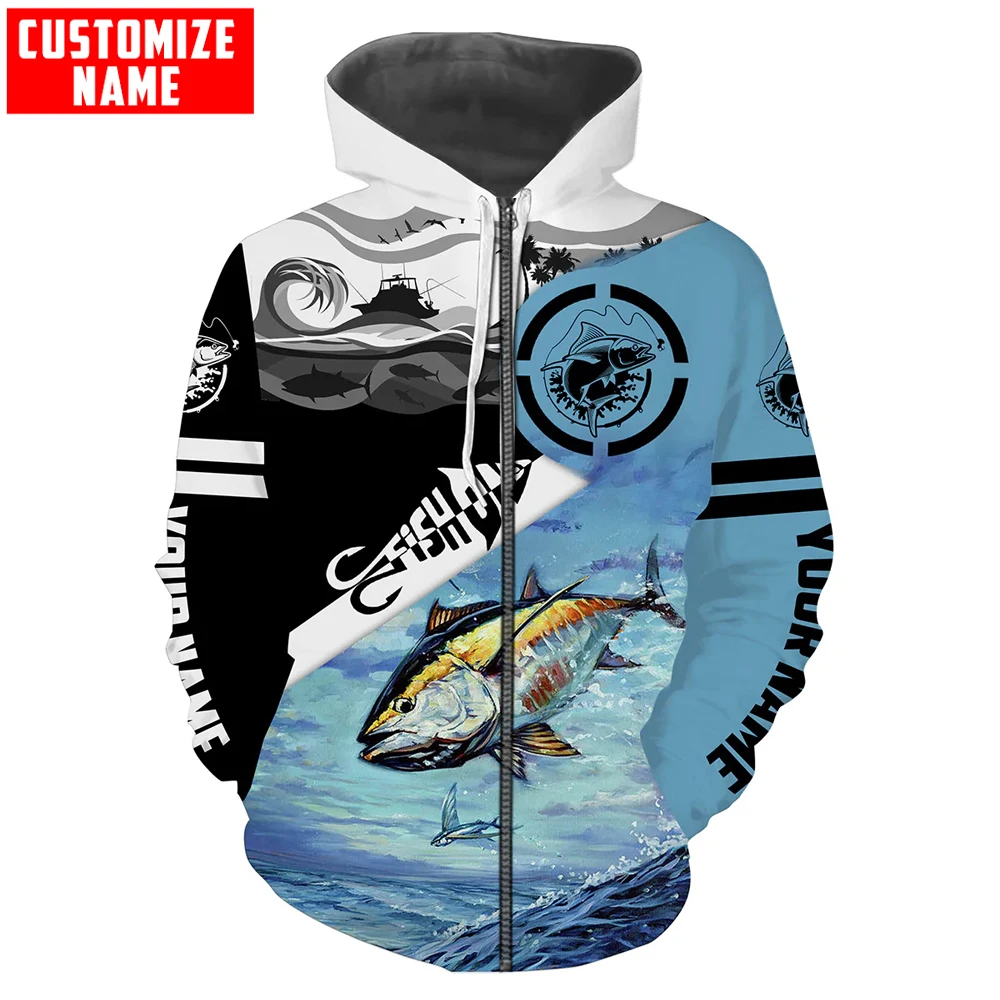 Tuna Fishing Fish On saltwater fishing Customize name 3D Printed Men's Hoodie & Sweatshirt Unisex Zip Casual Tracksuits KJ919 - imagen 3