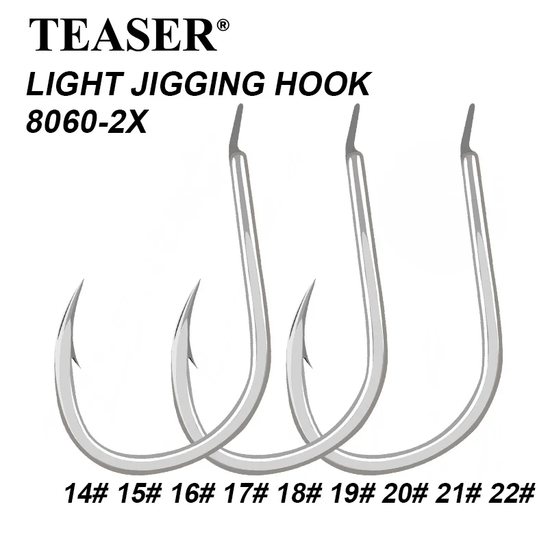 TEASER 8060 2X 10 unids/bolsa pesca de plantilla lenta de agua salada anzuelos de potencia con púas 2/0 3/0 5/0 7/0 9/0 anzuelo de Jigging ligero de acero alto en carbono - imagen 2