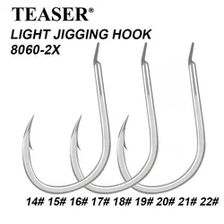 TEASER 8060 2X 10 unids/bolsa pesca de plantilla lenta de agua salada anzuelos de potencia con púas 2/0 3/0 5/0 7/0 9/0 anzuelo de Jigging ligero de acero alto en carbono