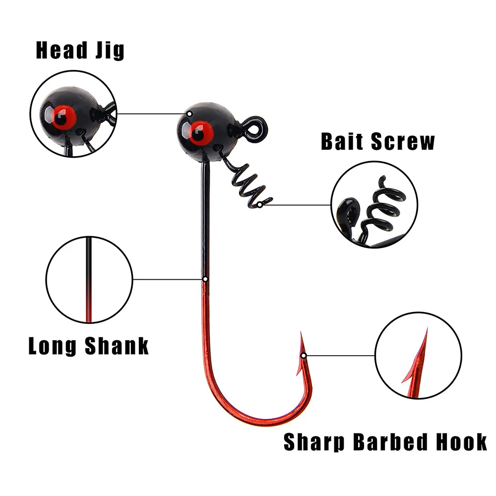9 Uds. Cabezas de anzuelo de pesca, anzuelos, cabezales de anzuelo de lubina de fútbol con bloqueo de tornillo, señuelos de pesca de gusano, plantillas para lubina, trucha, agua salada y agua dulce - imagen 3