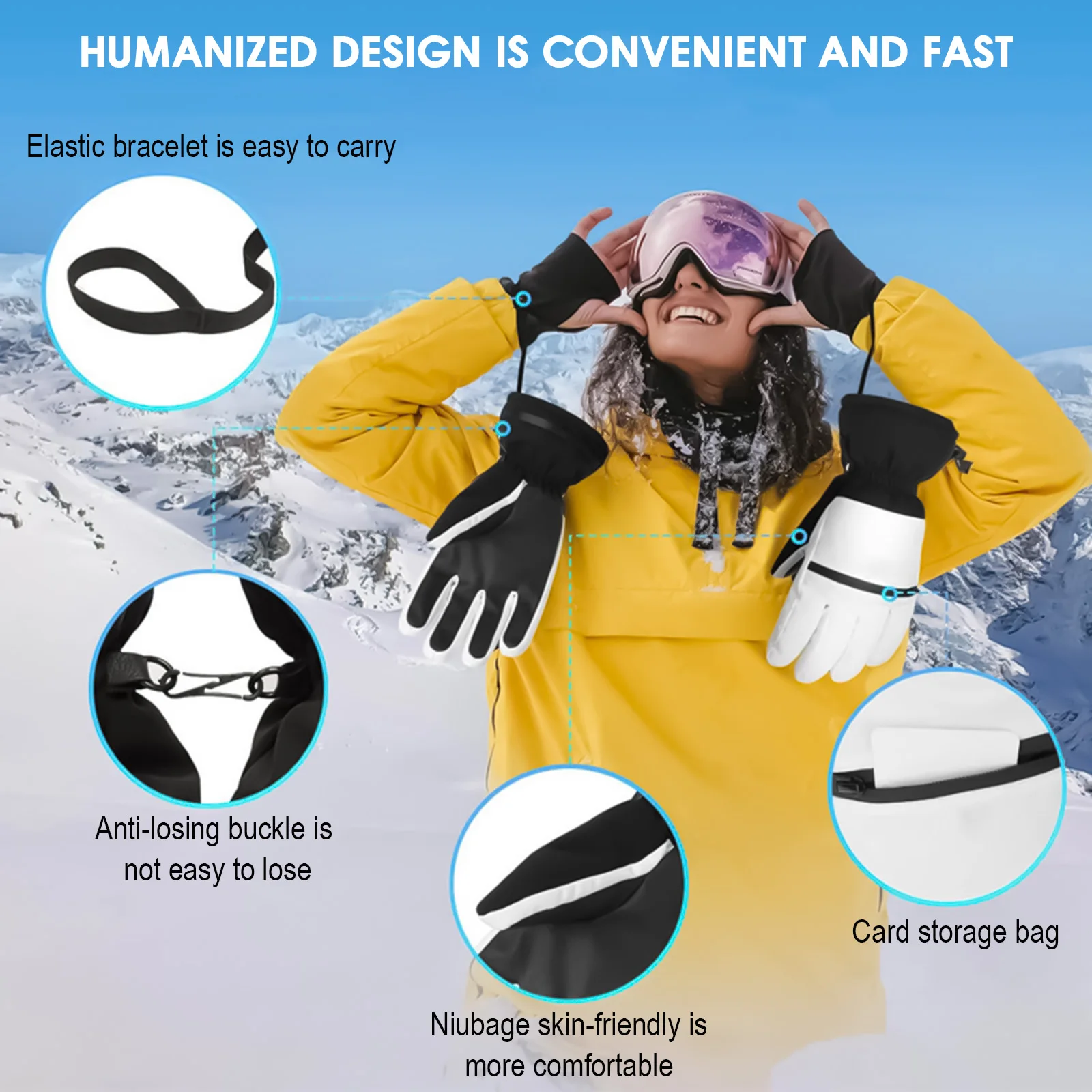 Guantes de esquí de invierno, manoplas gruesas de felpa con pantalla táctil, guantes de felpa con dedos completos a prueba de viento para ciclismo, montar, pescar y esquiar - imagen 3