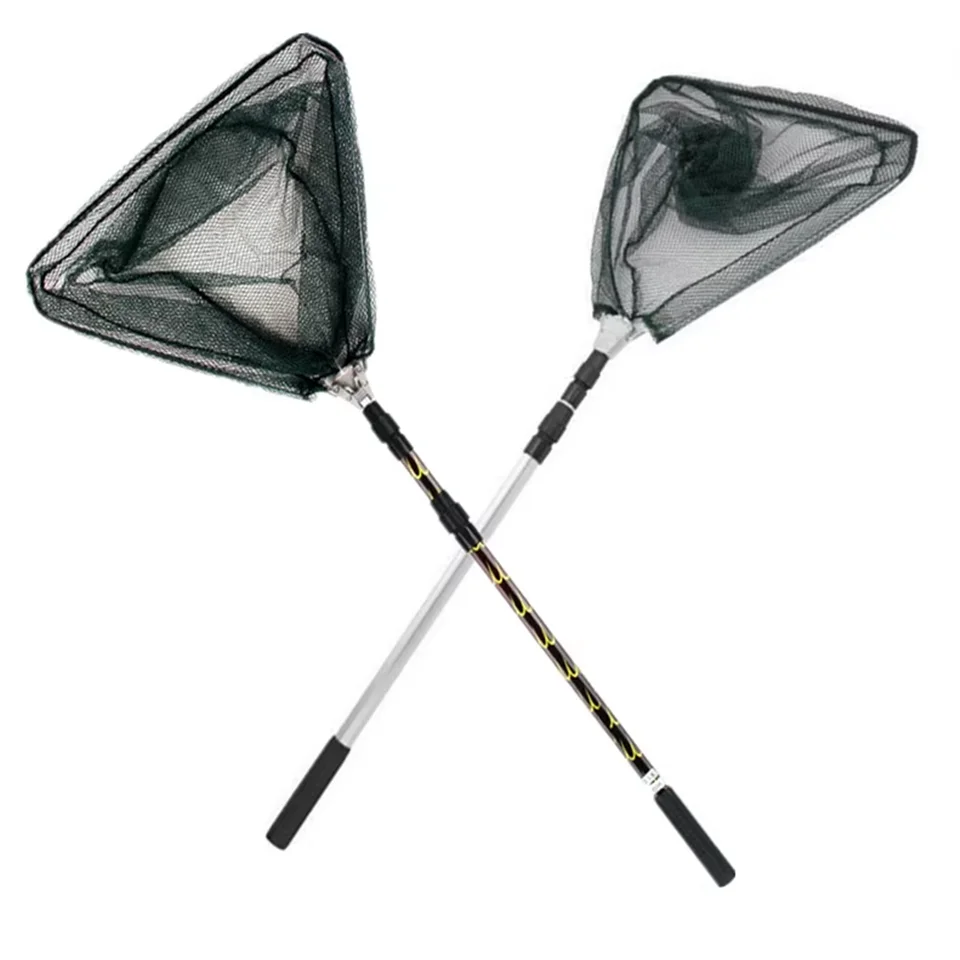 Material triangular de carbono portátil, red de pesca con mosca plegable, mango de mano de aterrizaje, aparejos de pesca, herramienta, accesorio, red de mano