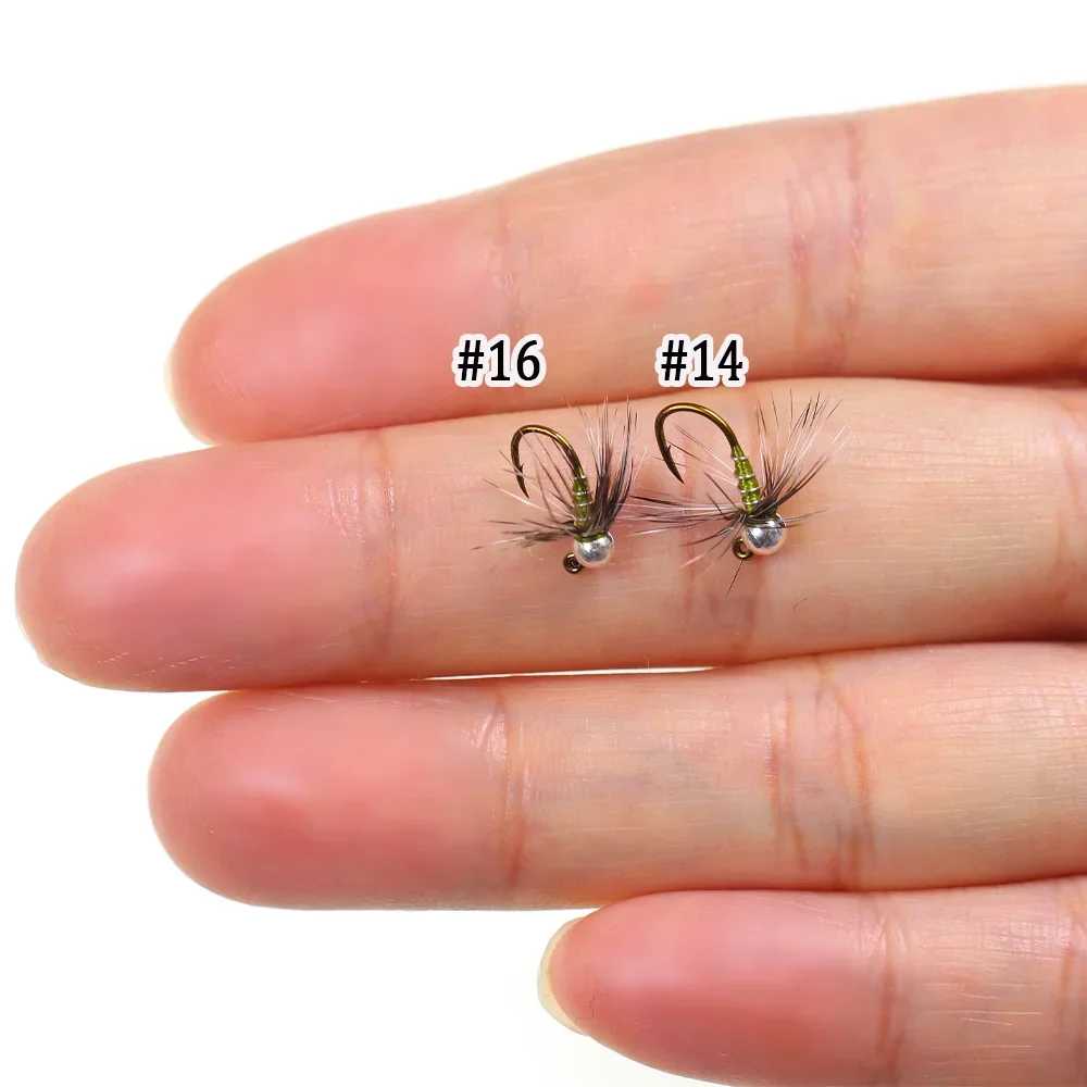 Wifreo 8 piezas de plantilla de cabeza de cuentas de tungsteno Ninfa Fly Grizzly Hackle Jig Hook # 12 # 14 # 16 cebos de señuelo de pesca de trucha de ninfa europea de hundimiento rápido - imagen 5