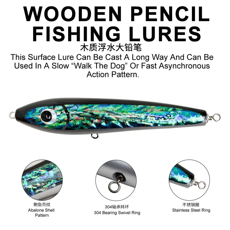 OBSESSION WD107 cebo de palo de concha de abulón 90g 120g 140g Topwater atún de madera flotante señuelo de curricán lápiz de madera pesca Stickbait - imagen 4