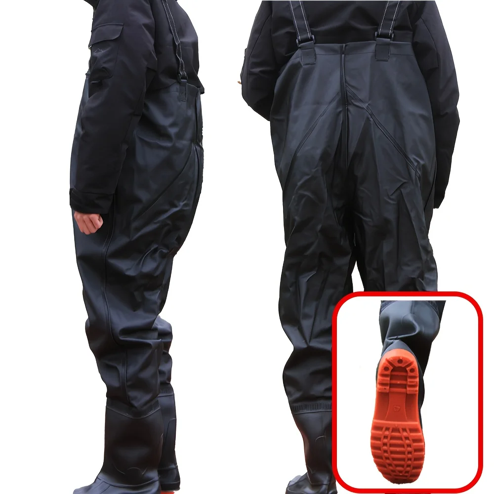 Pantalones de lluvia de PVC, mono negro y verde, pantalones de pesca, pantalones de drenaje, mono grueso, pantalones para vadear el agua, zapatos para la lluvia - imagen 5