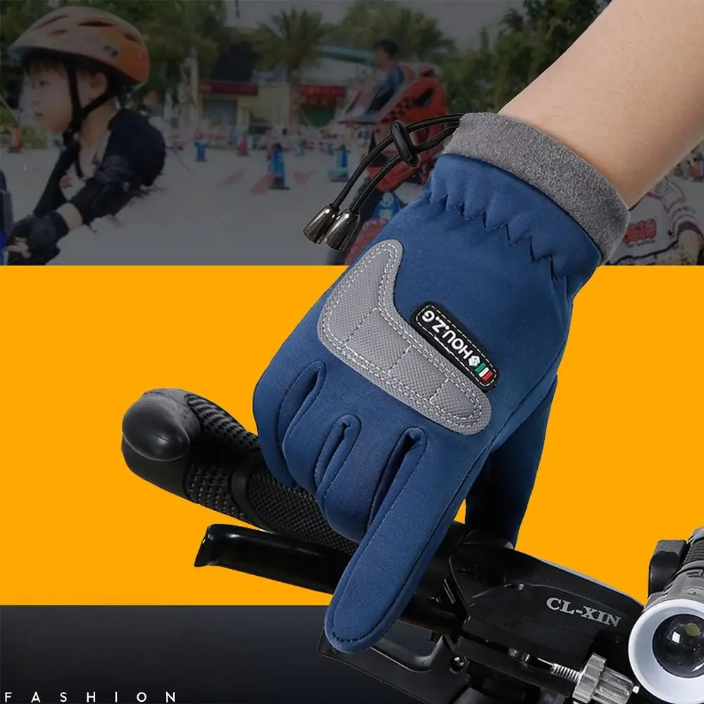 Guantes de ciclismo con cordón para niños, guantes con forro polar para mantener el calor, guantes para jugar al aire libre, guantes antideslizantes gruesos de estilo Otoño Invierno - imagen 4