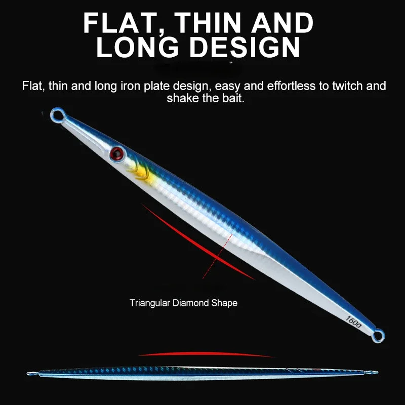 Plantillas de pesca, plantillas de plomo brillantes, 60g, 80g, 160g, 200g, 300g, 400g, Señuelos de pesca de aguas profundas/señuelo Artificial de lanzamiento de Jigging lento - imagen 3