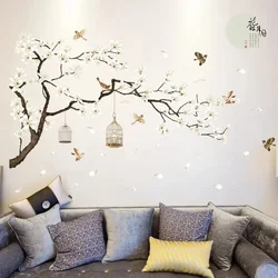 Decoración vinilo pájaros árboles pared salón dormitorio