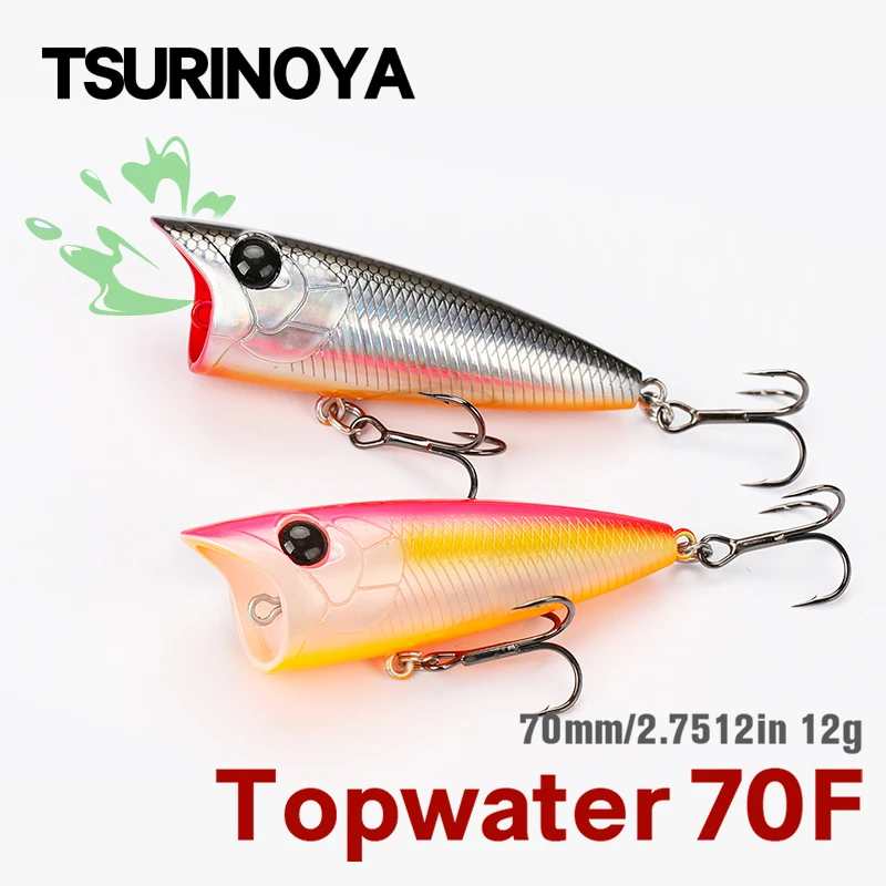 TSURINOYA Popper 70F señuelo de pesca Topwater RIPPLE 70mm 12g cebo duro Artificial Pike Bass superficie modelo aparejos de pesca flotantes