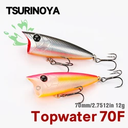 TSURINOYA Popper 70F señuelo de pesca Topwater RIPPLE 70mm 12g cebo duro Artificial Pike Bass superficie modelo aparejos de pesca flotantes
