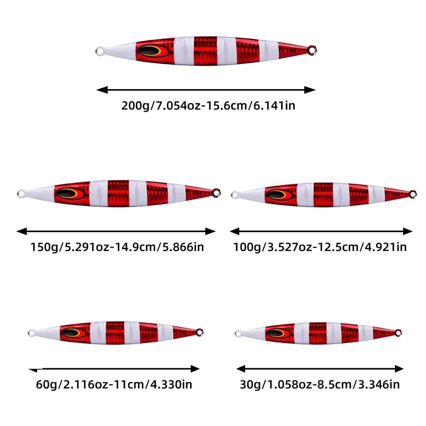Señuelos de Pesca de 5 piezas, cebos artificiales de Metal, plantilla de velocidad, 30G, 60G, 100G, 150G, 200G, Jigs de pesca lenta - imagen 2