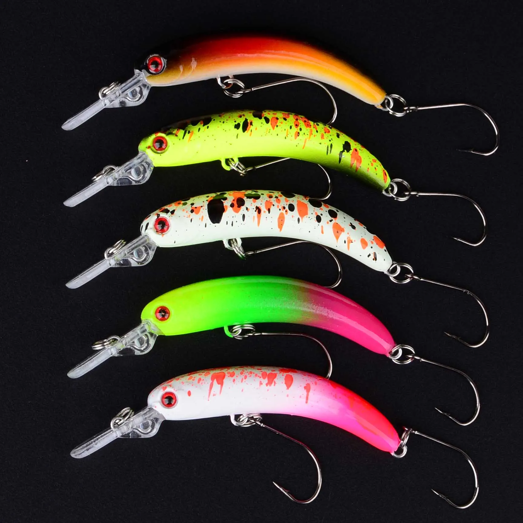 5 uds. Señuelos de pesca duros de trucha pececillo de hundimiento lento, cebos de pesca de lubina, Crankbaits Wobbler, señuelos curvos, cebo de pesca de agua dulce y salada - imagen 4