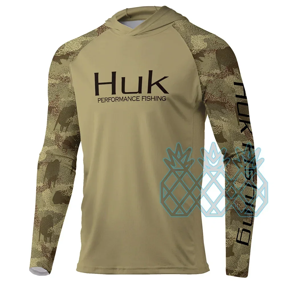 HUK-Sudadera con capucha de manga larga para hombre, camisas de pesca de rendimiento UPF 50+, camisetas de pesca para deportes al aire libre, protección Uv, ropa de pesca transpirable - imagen 3