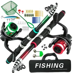 Juego de señuelos para niños, caña de carbono de 1,8 m, caña de pescar de largo alcance, paquete de relación de engranaje 5,2: 1, accesorios de pesca combinados, 1 Juego