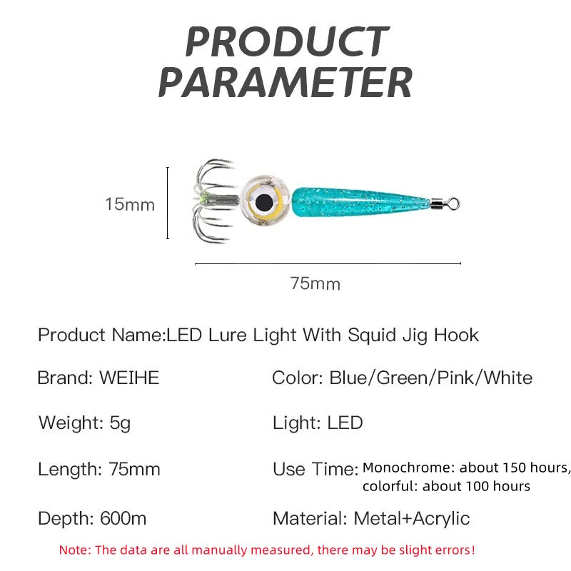 Señuelos de pesca 5g 7,5 cm anzuelo de calamar con luz LED plantilla de calamar señuelo calamar luminoso Webfoot pulpo Egi cebo sepia herramienta de mar - imagen 3