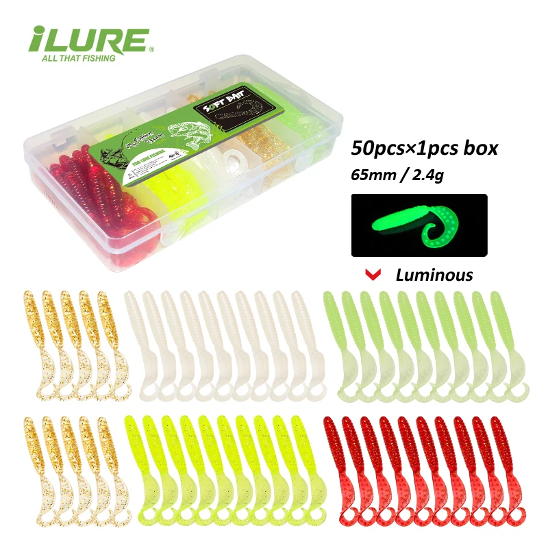 Señuelo luminoso de silicona Artificial, cebo suave de 50 piezas, 65mm, 2,4g, gusano, Swimbait, Wobblers, trucha, lubina, accesorios de pesca, nuevo - imagen 2