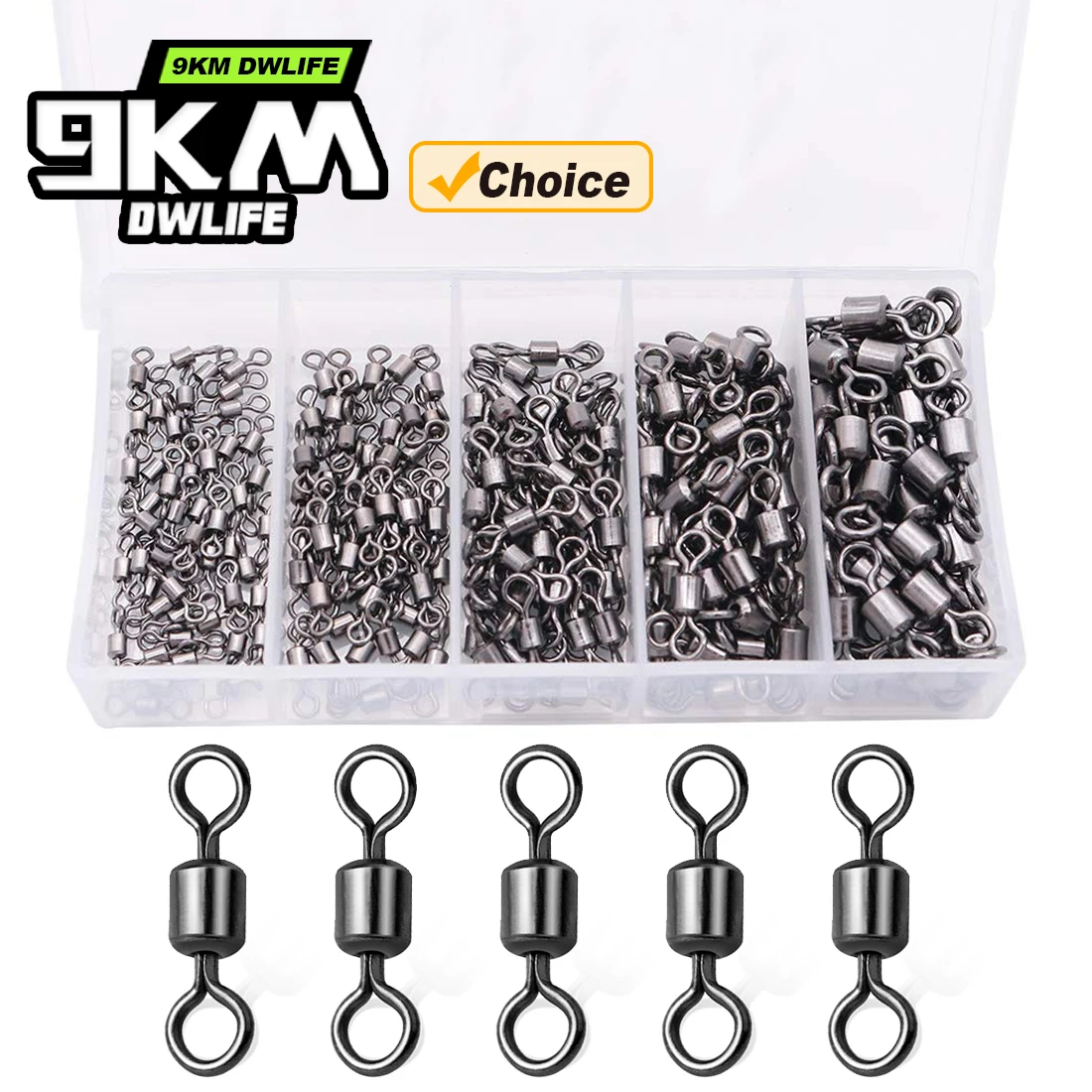 Kit de giratorios de pesca de barril de 9KM, aparejos de pesca giratorios, conectores de sedal de alta resistencia para agua salada, acero inoxidable negro