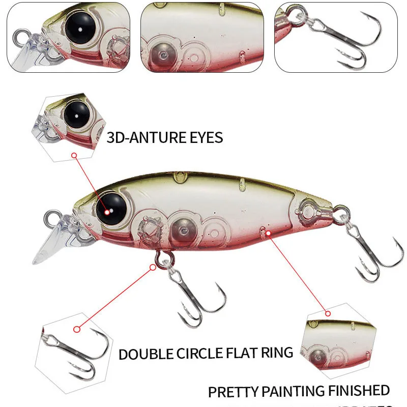 Mini pececillo suspendido, 45mm, 4g, Jerkbait flotante Wobbler, señuelo de pesca magnético de fundición larga, cebo Artificial duro, aparejos de Lucio Aspius - imagen 4